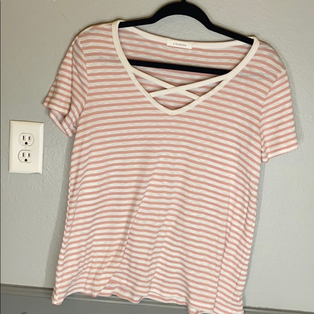 Pink and white striped T-shirt